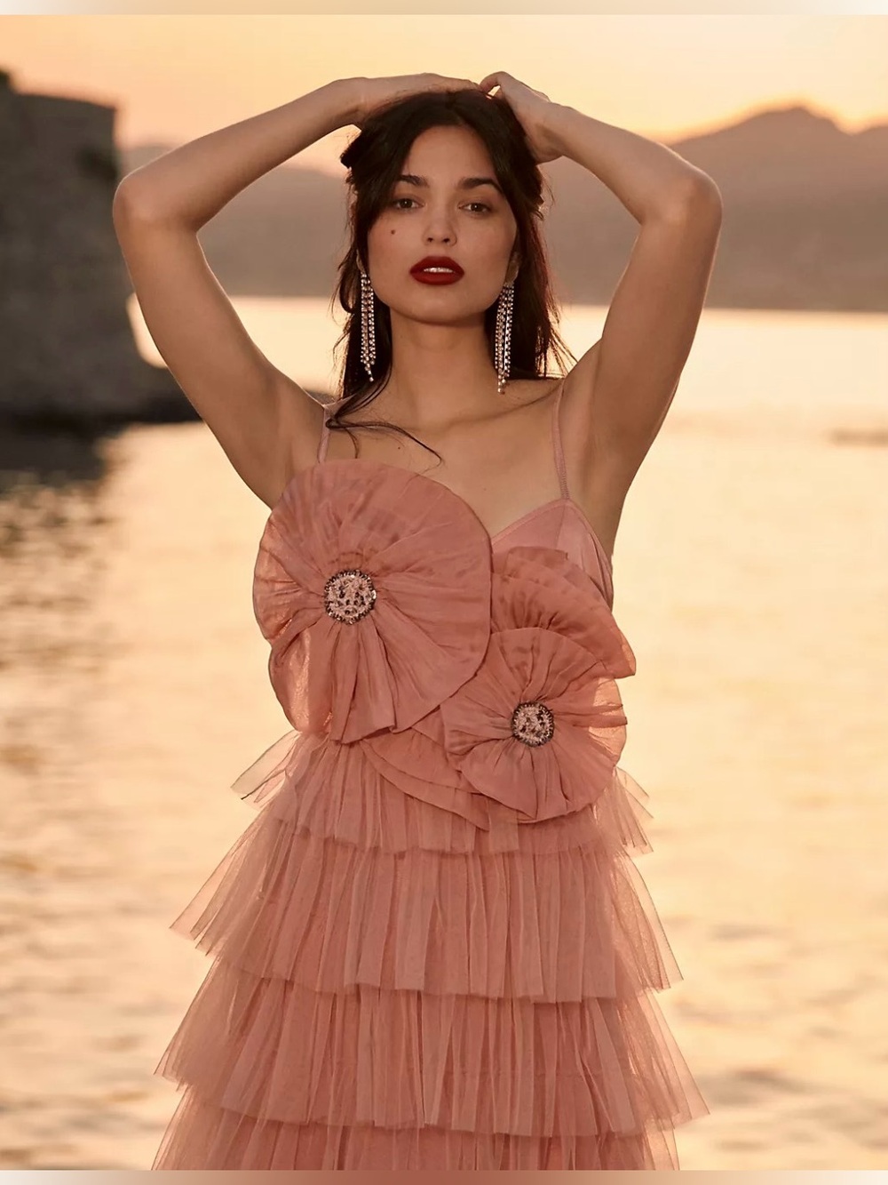 Anthropologie Kavita Bhartia Rosette pink tiered whimsical fairy tulle gown 12